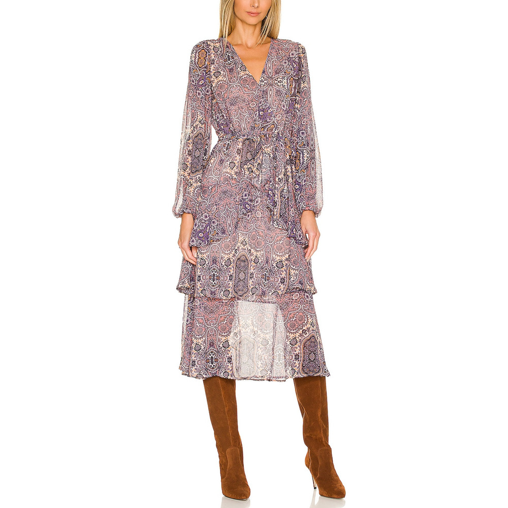 Minkpink 'Hosseini' Purple Chiffon Frill Midi Dress Size M